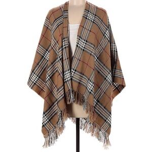 JL by V. Fraas Golden Plaid Wrap Burberry Style Print EUC